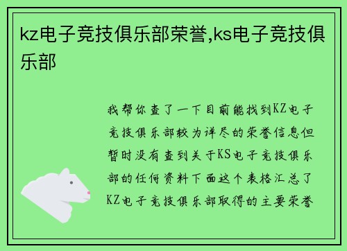 kz电子竞技俱乐部荣誉,ks电子竞技俱乐部